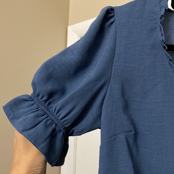 NWT Topshop Morgan Ruffle Trim Peplum Top Blue Size 2 - Picture 6 of 8